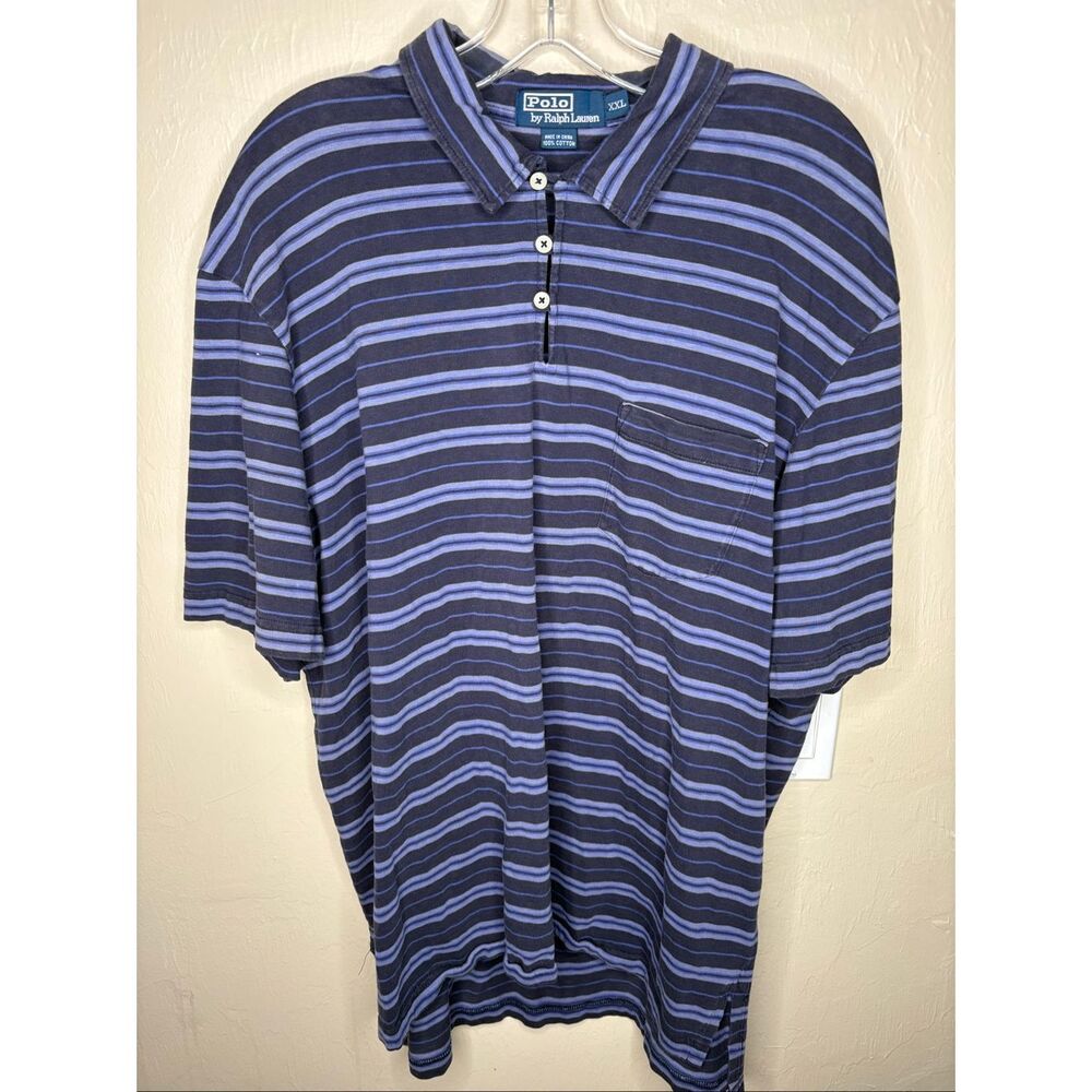 Polo Ralph Lauren Men's Blue Striped Pocket Polo Shirt 100% Cotton XXL-136